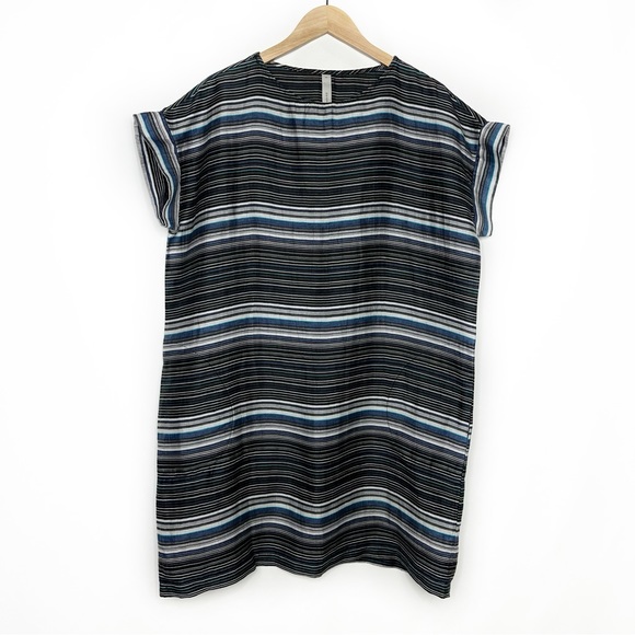 Studio 412 Multicolor Stripe Linen Short Sleeve Tunic Mini Dress Sz S - Picture 10 of 10